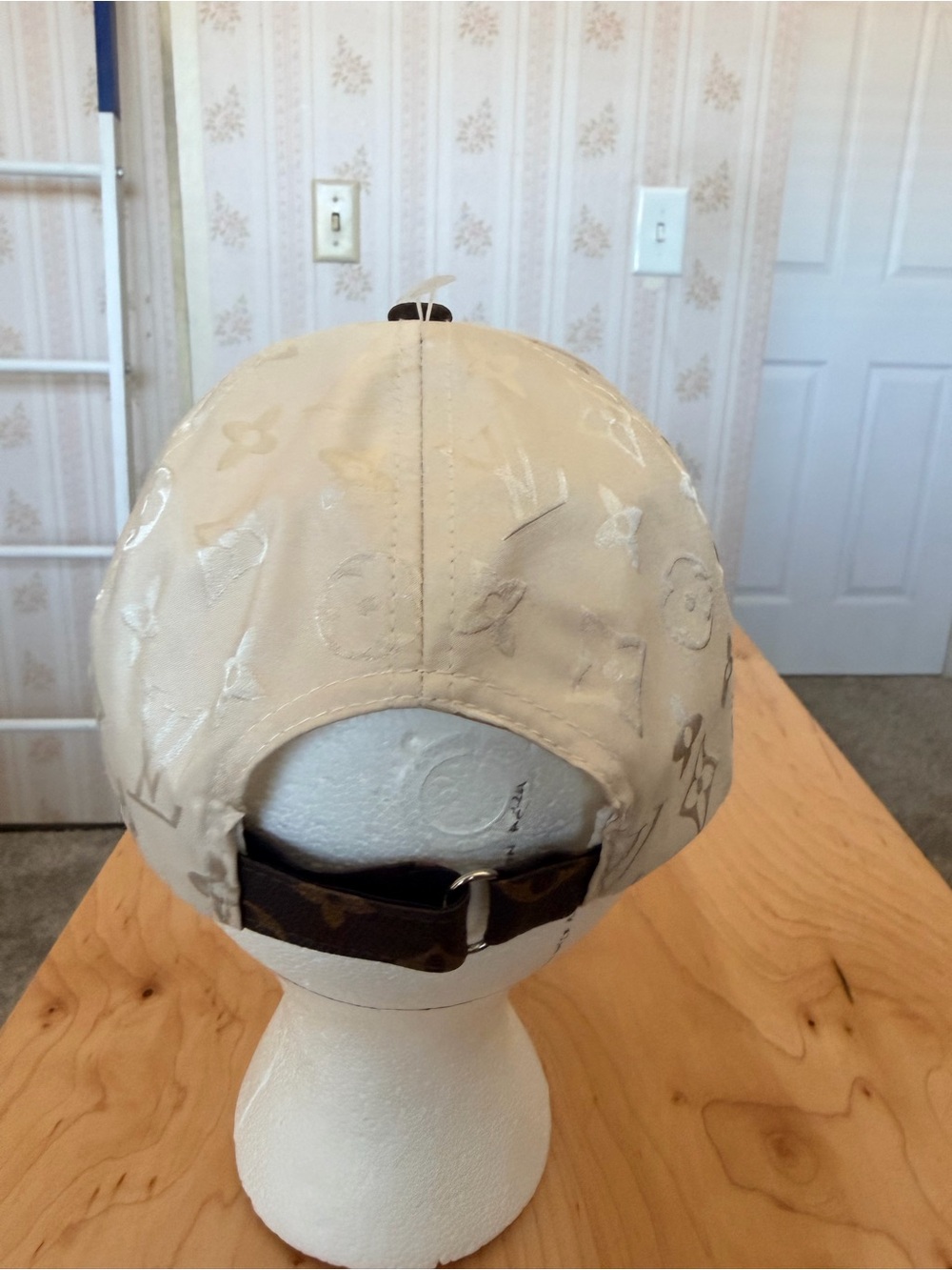 Designer Inspired Two-Tone Monogram Cap - Cream & Brown Unisex OS Adjustable - Picture 6 of 10